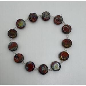 Artisan Lampwork Glass Bead Stretch Bracelet Multicolor Round Beads